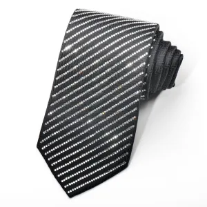 Men's Black Crystal Rhinestone Silk Necktie By Lalanta