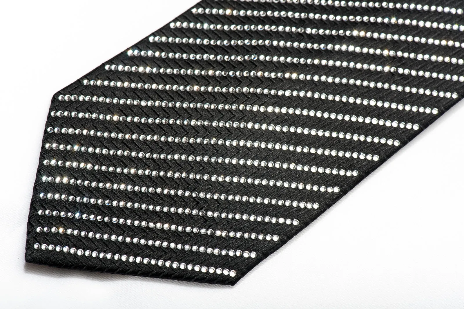 Men's Black Crystal Rhinestone Silk Necktie By Lalanta