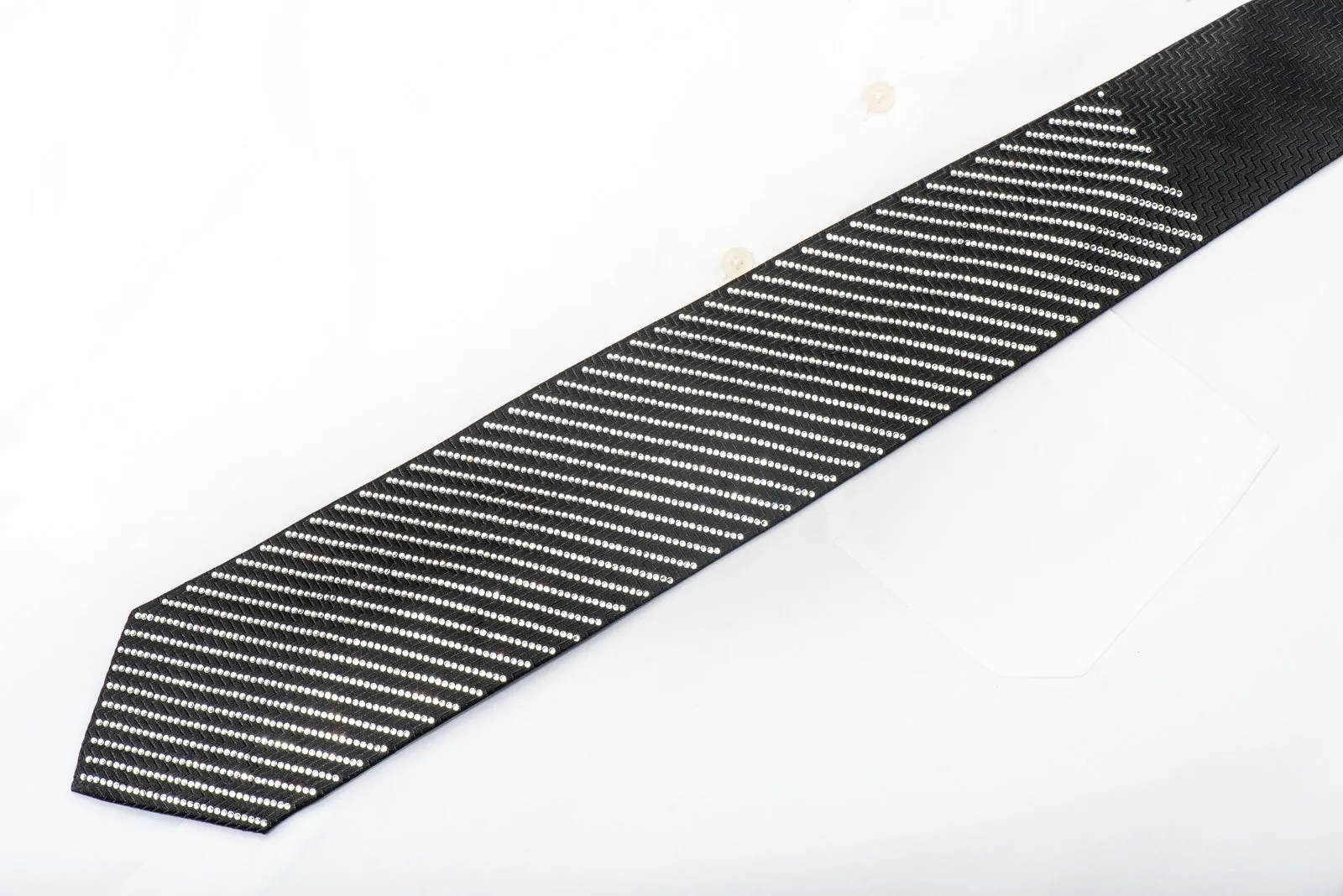 Men's Black Crystal Rhinestone Silk Necktie By Lalanta
