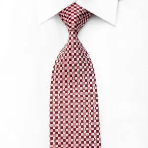 Men's Crystal Rhinestone Silk Necktie Burgundy Silver Checkered With Silver Sparkles