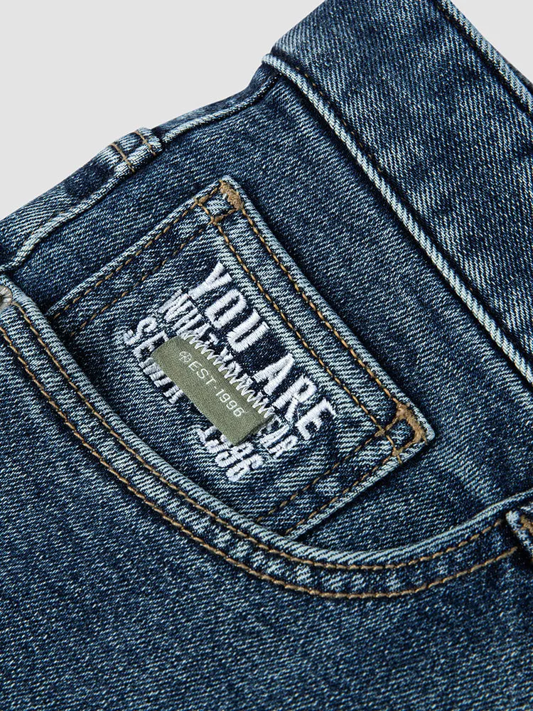 Men's denim yellow mud-dyed straight pants