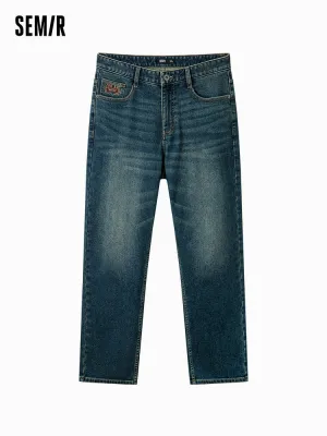 Men's denim yellow mud-dyed straight pants