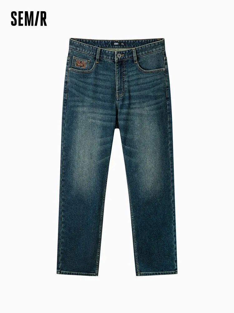 Men's denim yellow mud-dyed straight pants