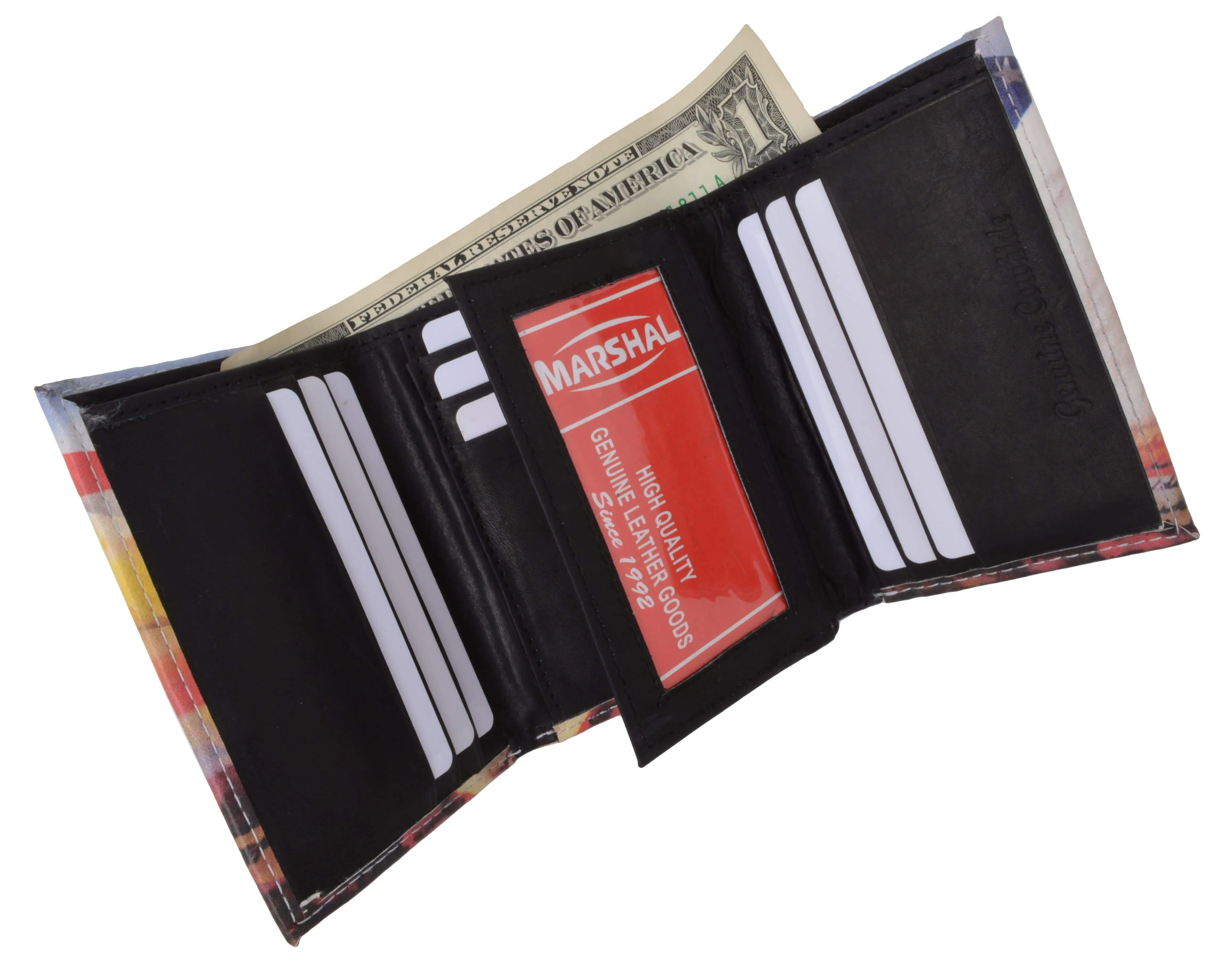 Men's genuine leather credit card id holder trifold wallet with middle flap 1346