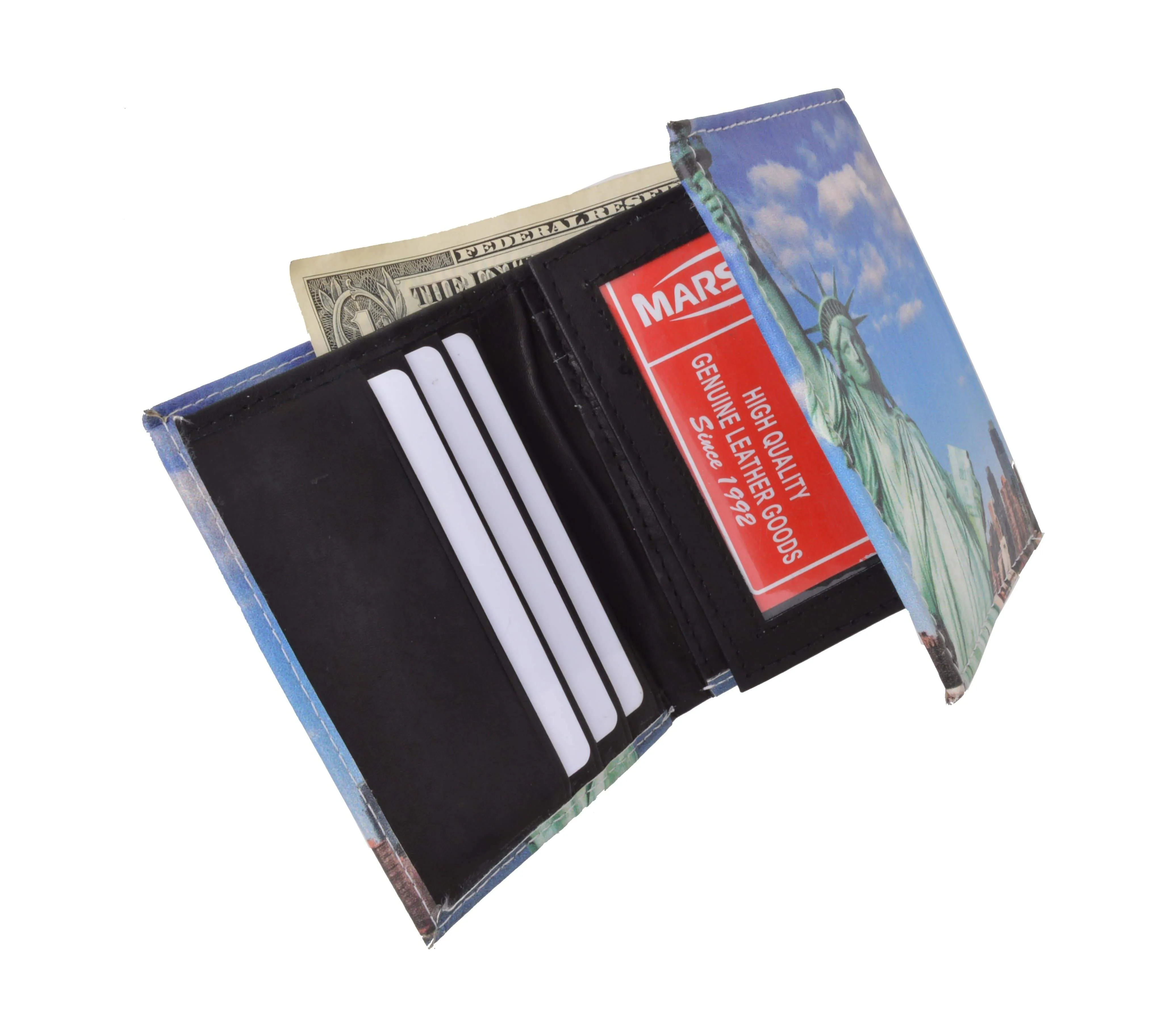 Men's genuine leather credit card id holder trifold wallet with middle flap 1346
