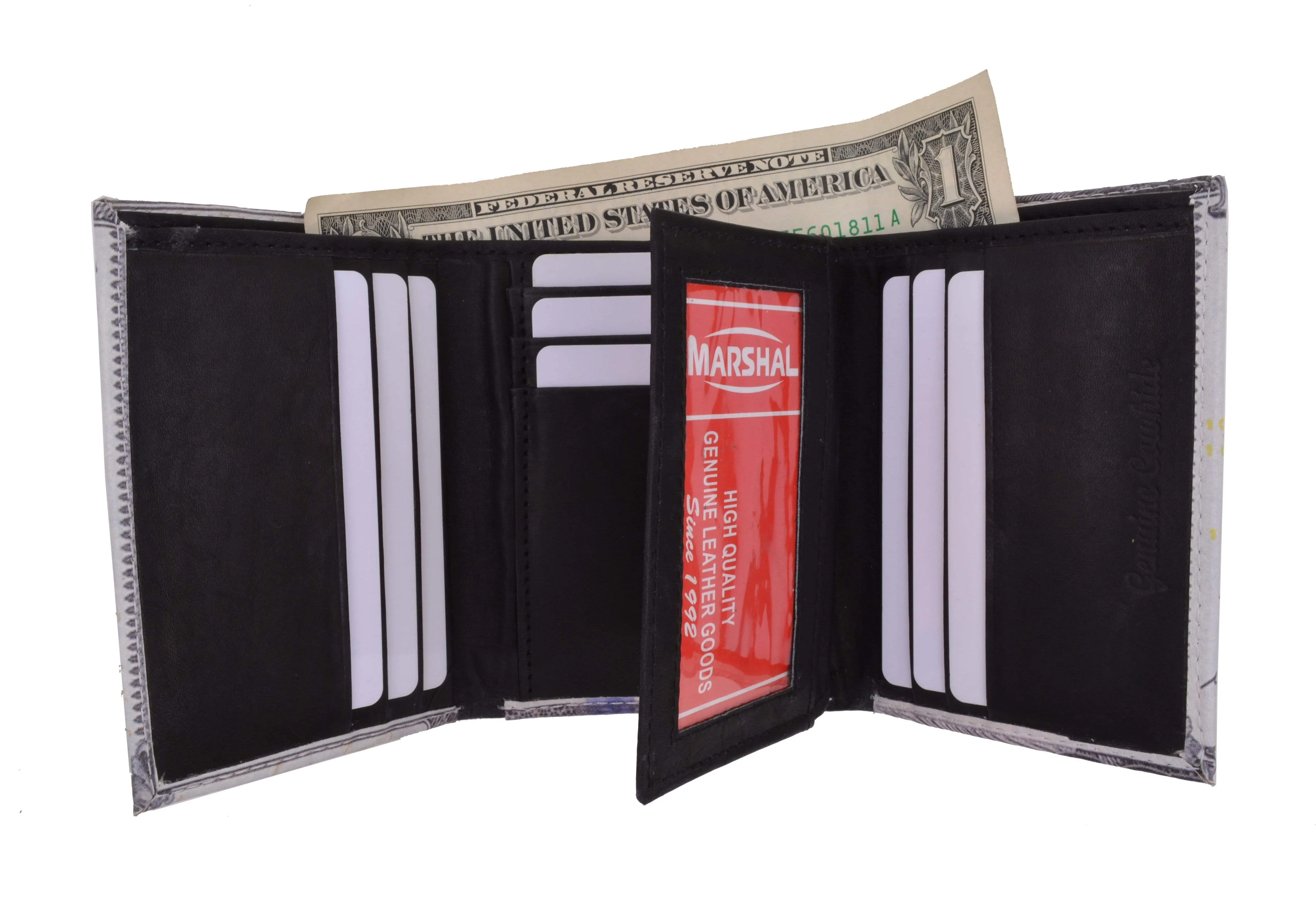Men's genuine leather credit card id holder trifold wallet with middle flap 1346