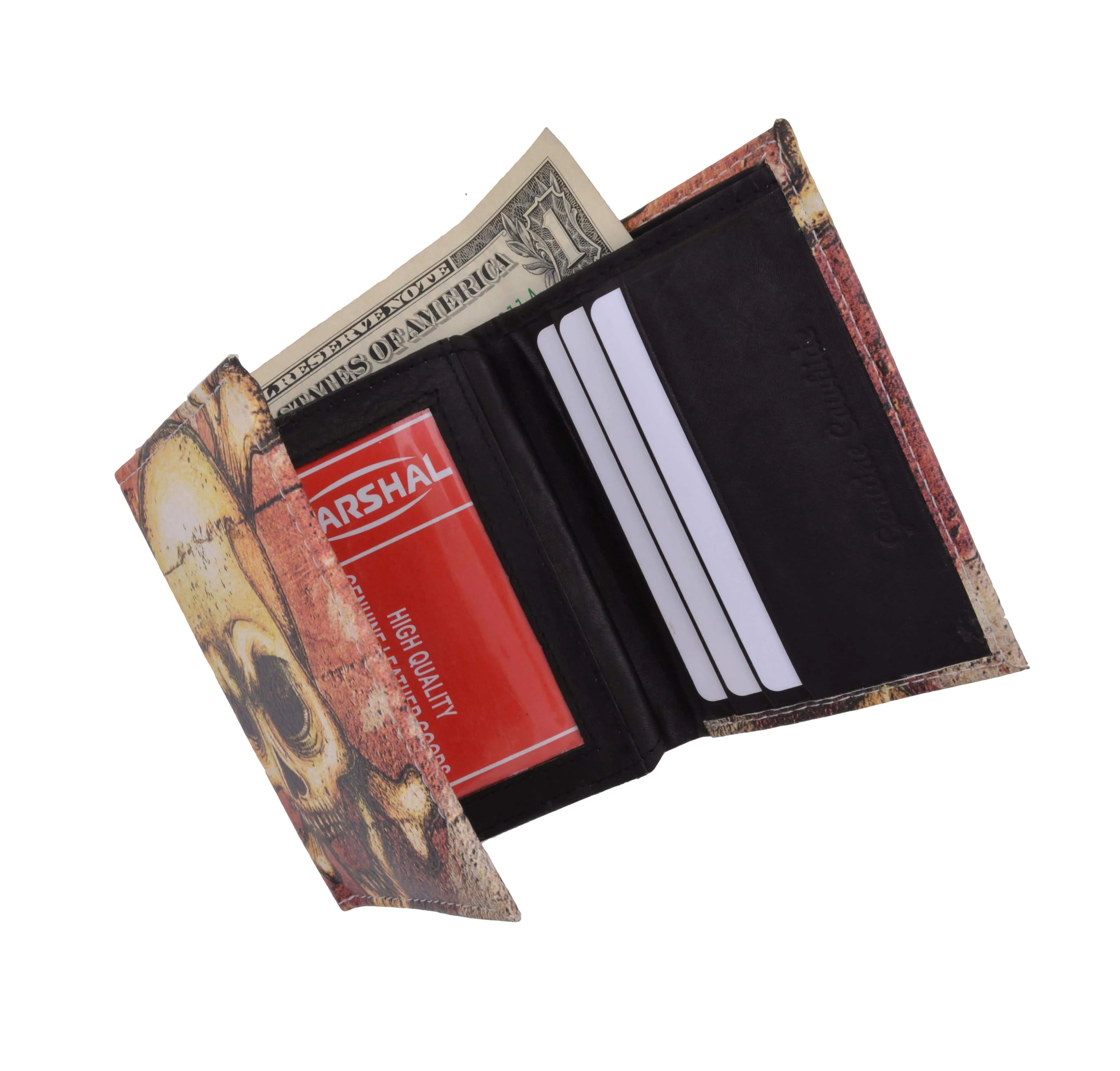 Men's genuine leather credit card id holder trifold wallet with middle flap 1346