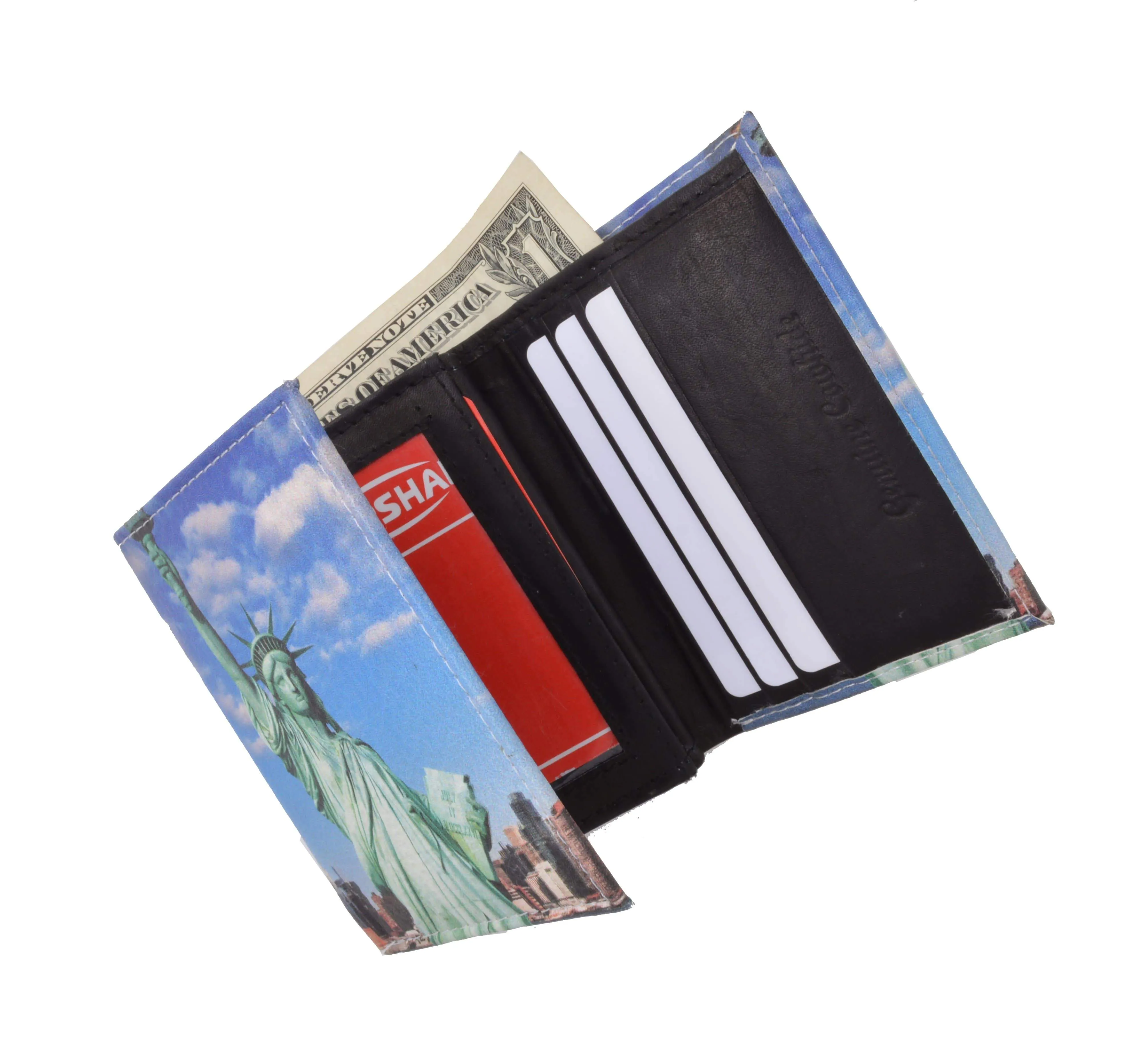 Men's genuine leather credit card id holder trifold wallet with middle flap 1346