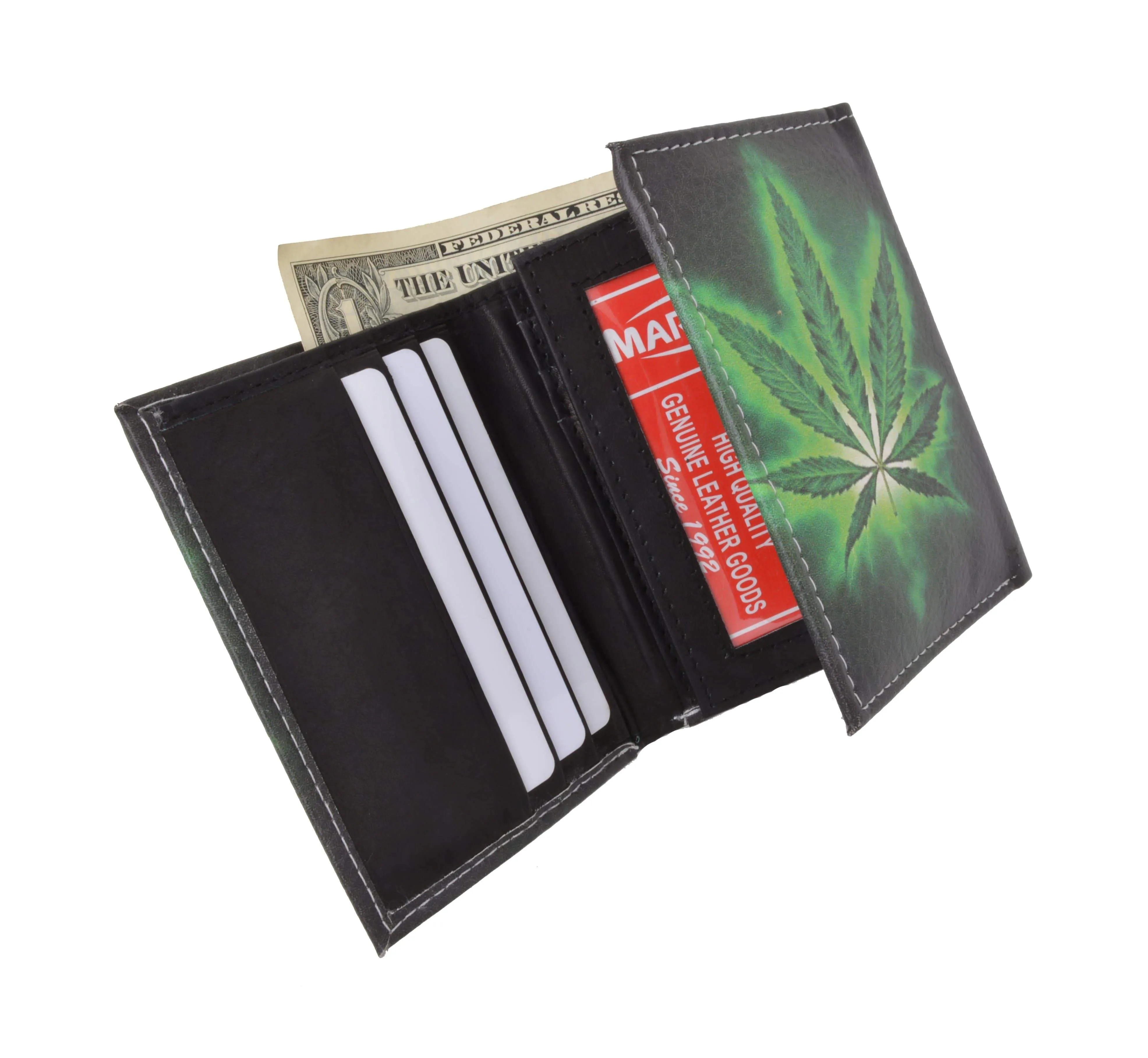 Men's genuine leather credit card id holder trifold wallet with middle flap 1346