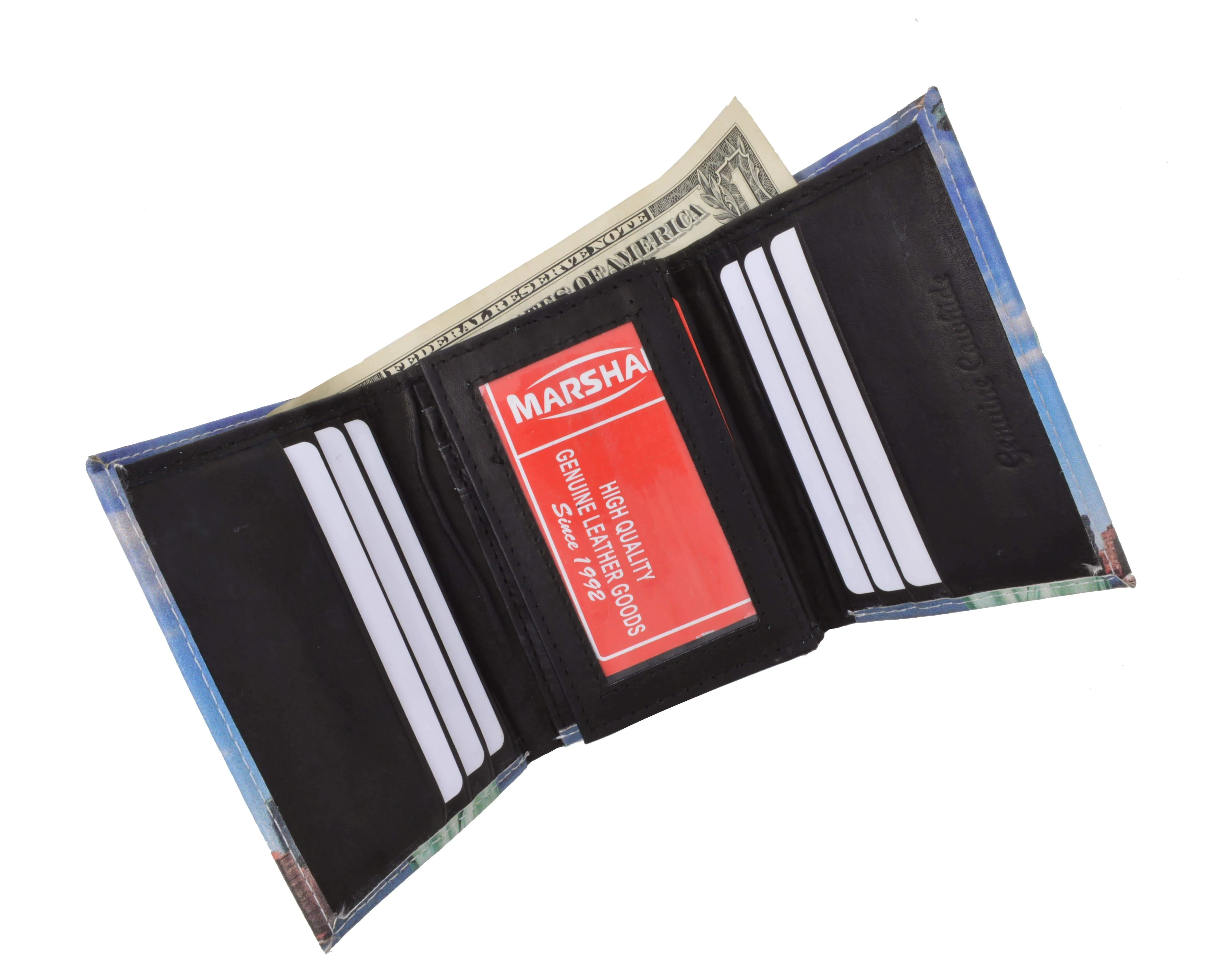 Men's genuine leather credit card id holder trifold wallet with middle flap 1346