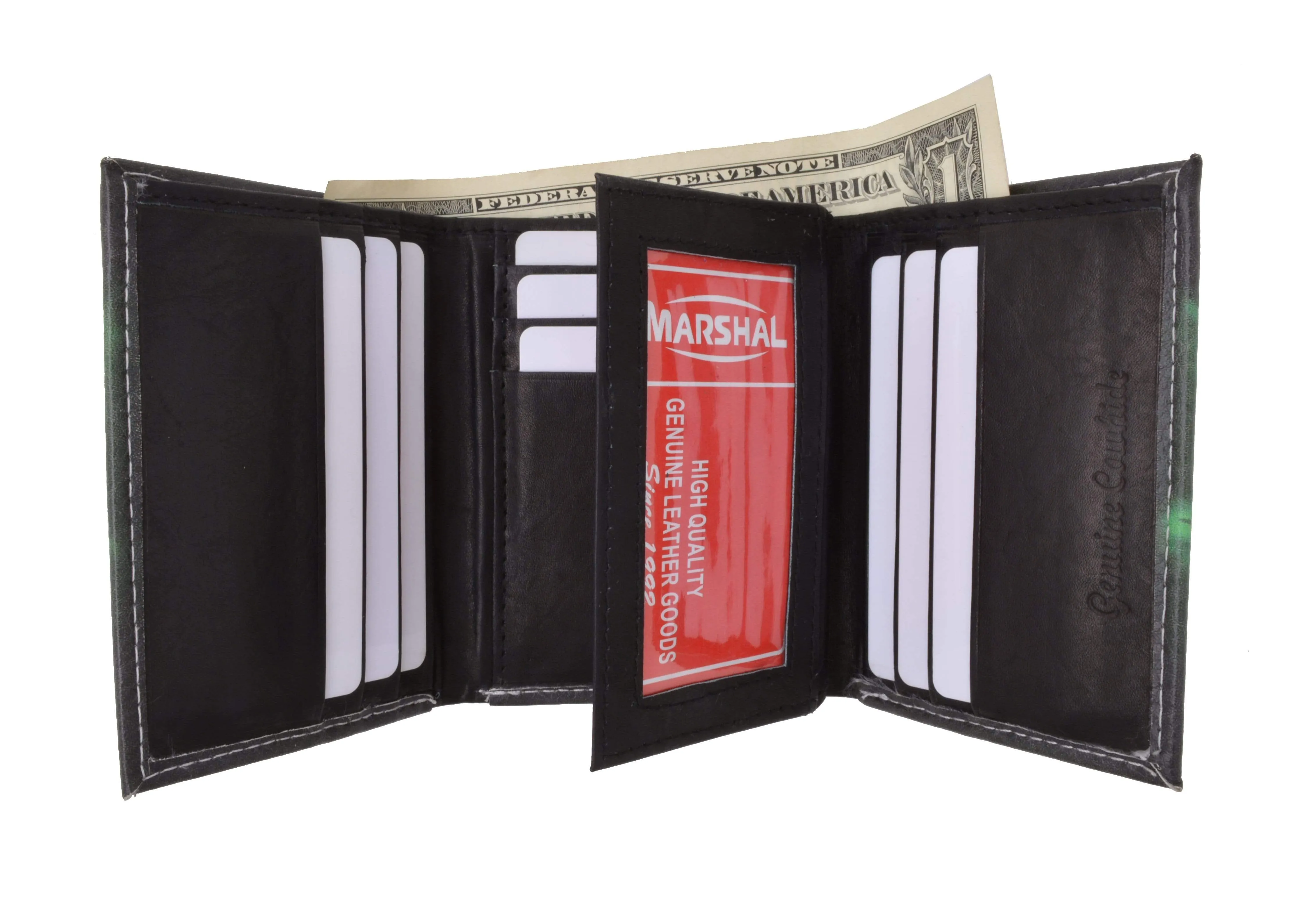 Men's genuine leather credit card id holder trifold wallet with middle flap 1346