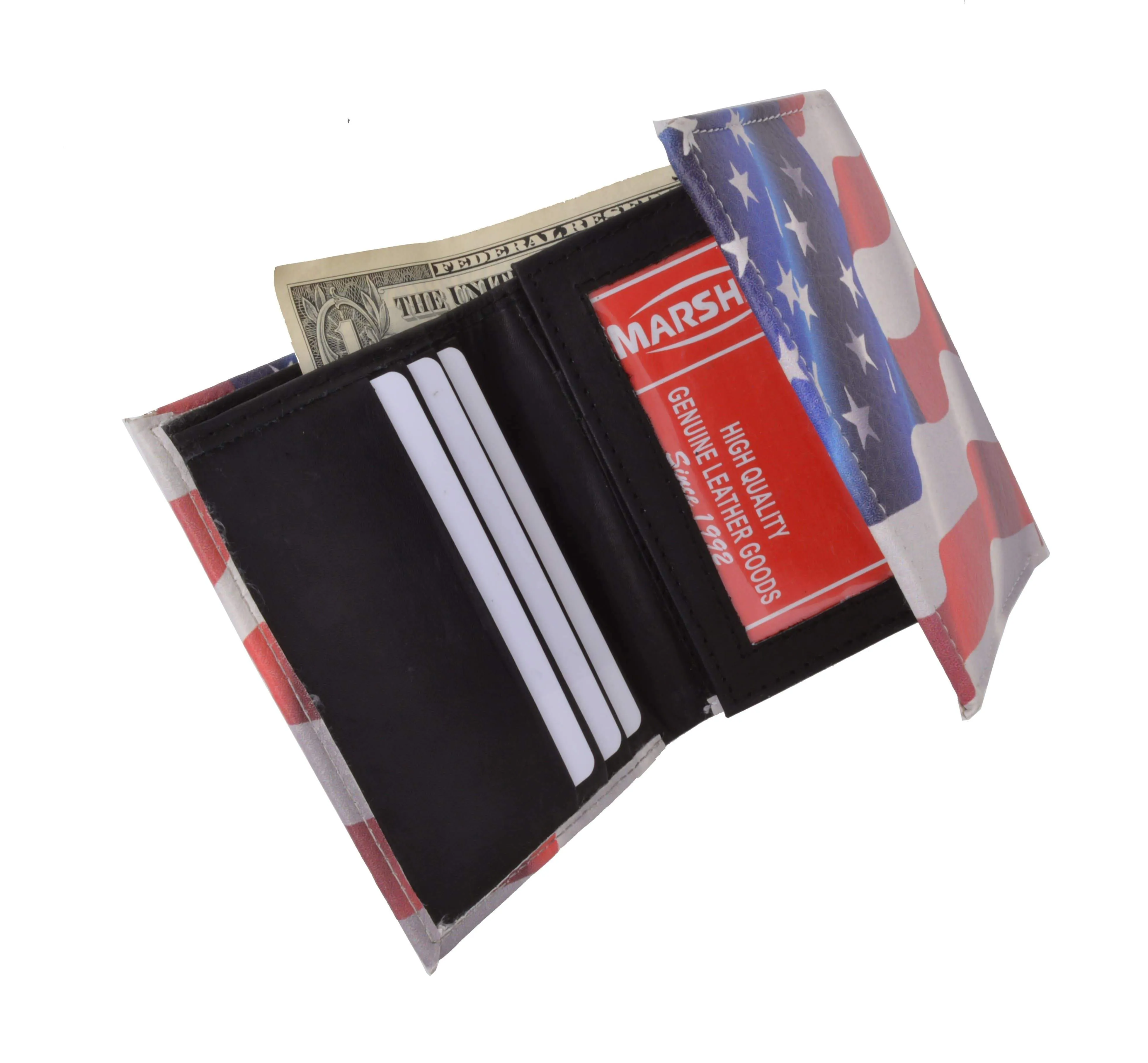 Men's genuine leather credit card id holder trifold wallet with middle flap 1346
