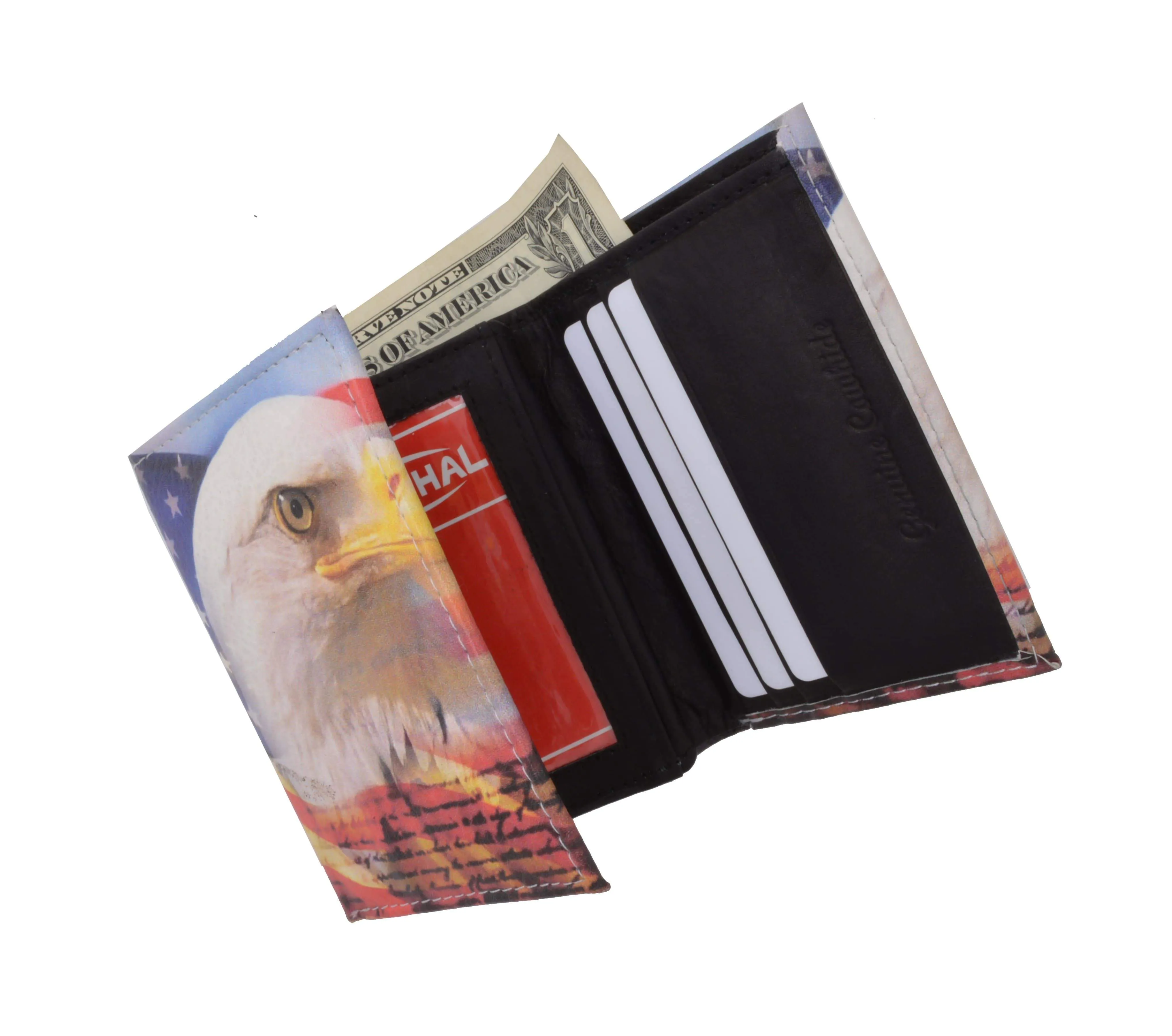 Men's genuine leather credit card id holder trifold wallet with middle flap 1346