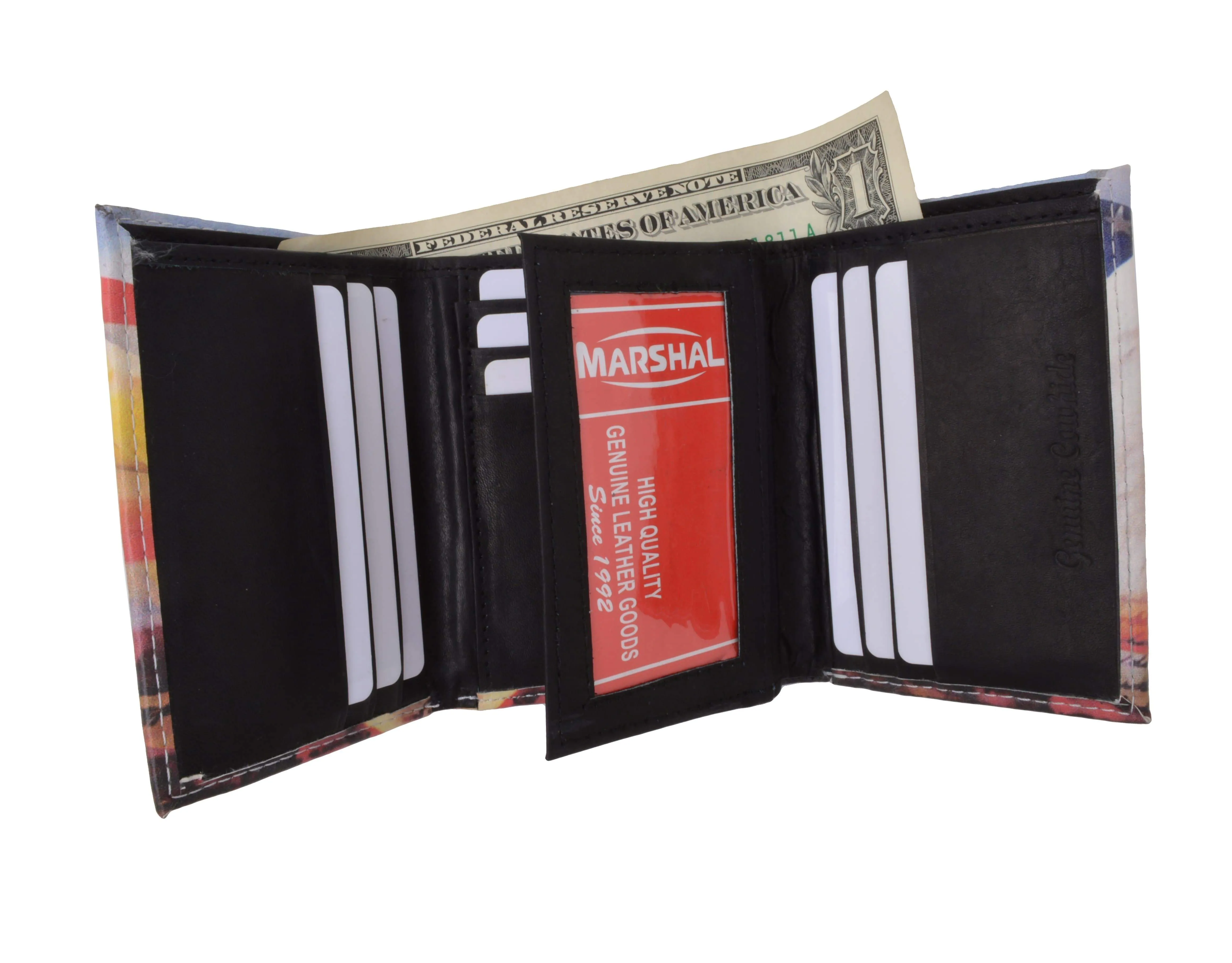 Men's genuine leather credit card id holder trifold wallet with middle flap 1346