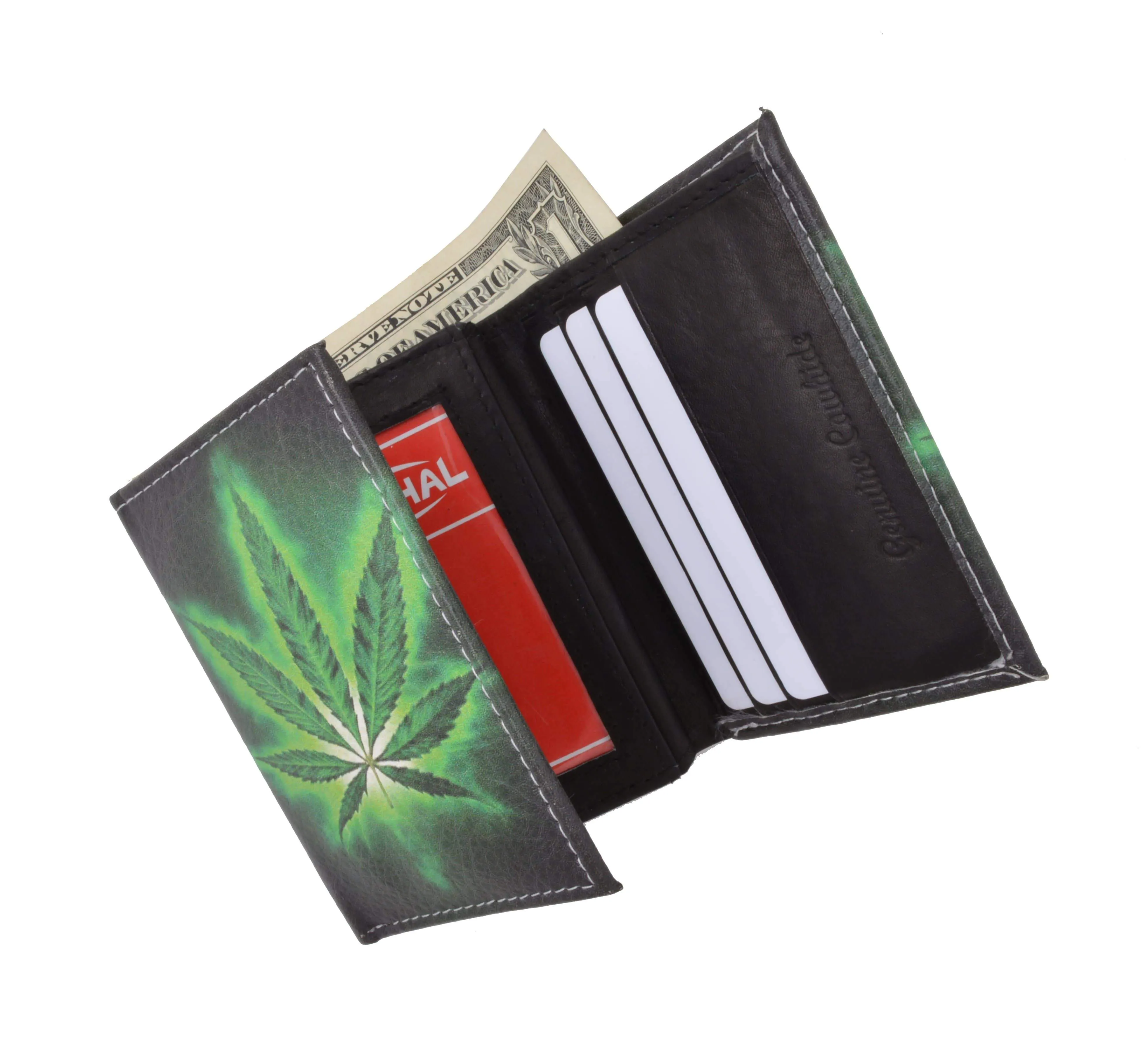 Men's genuine leather credit card id holder trifold wallet with middle flap 1346