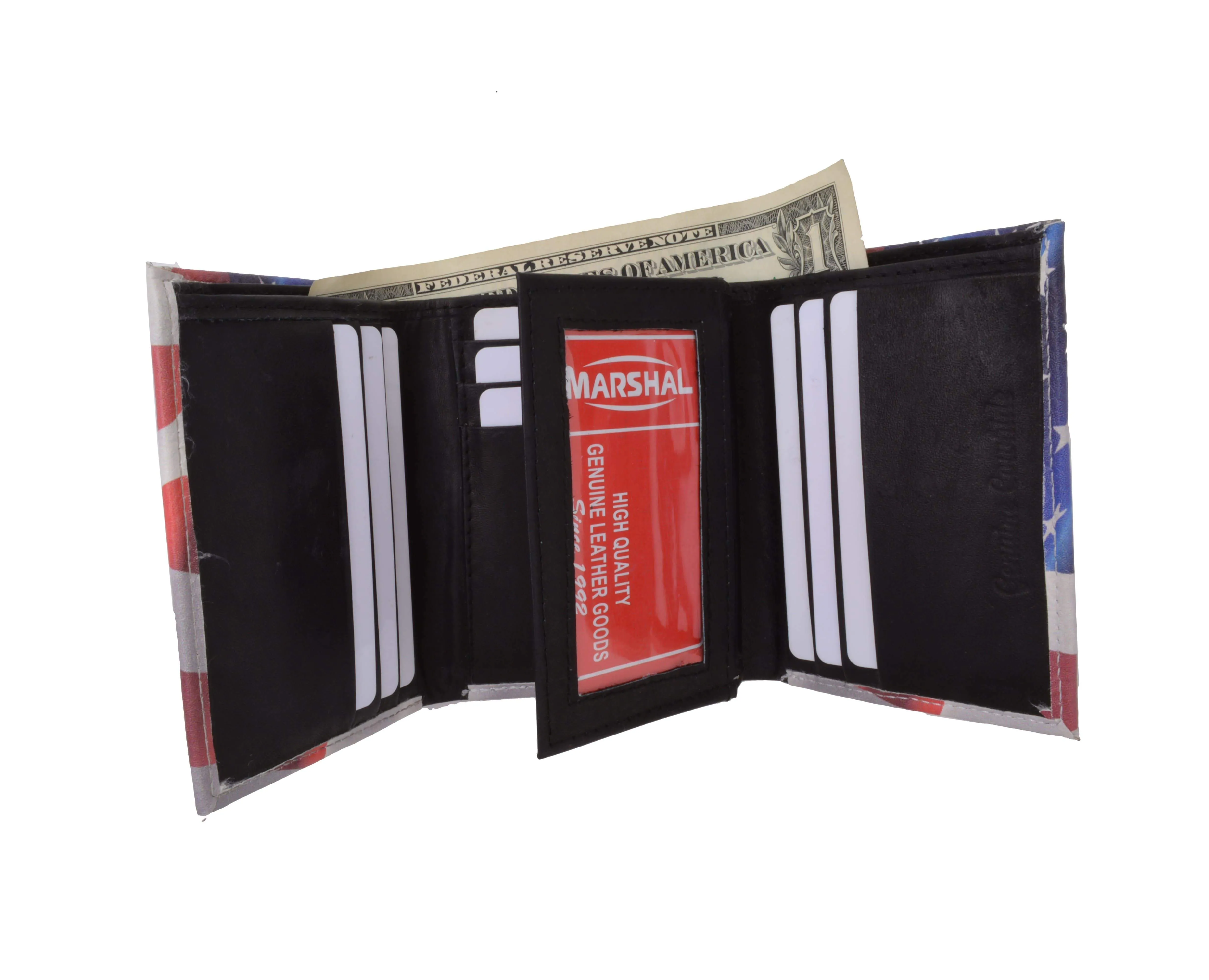 Men's genuine leather credit card id holder trifold wallet with middle flap 1346