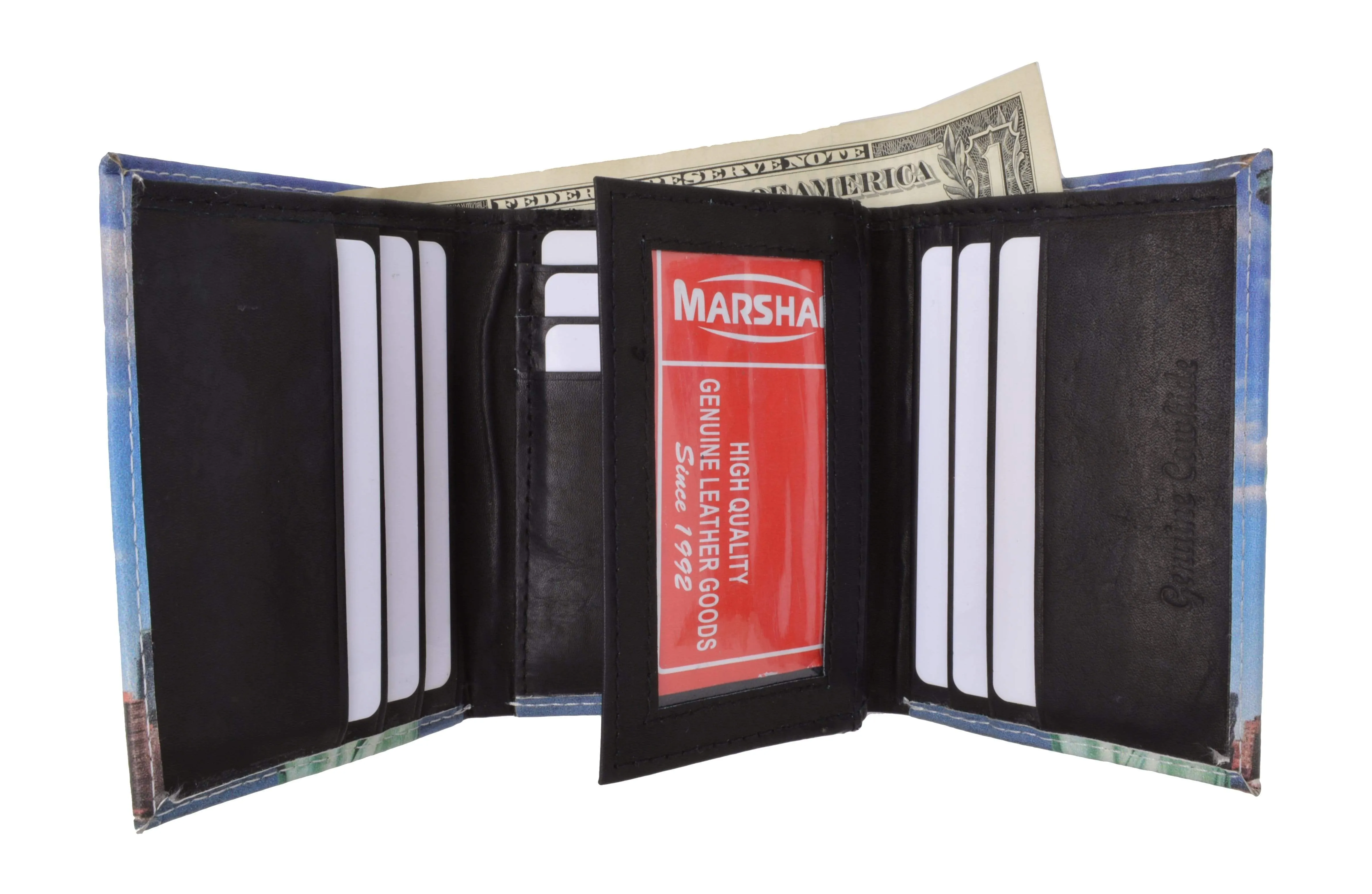 Men's genuine leather credit card id holder trifold wallet with middle flap 1346