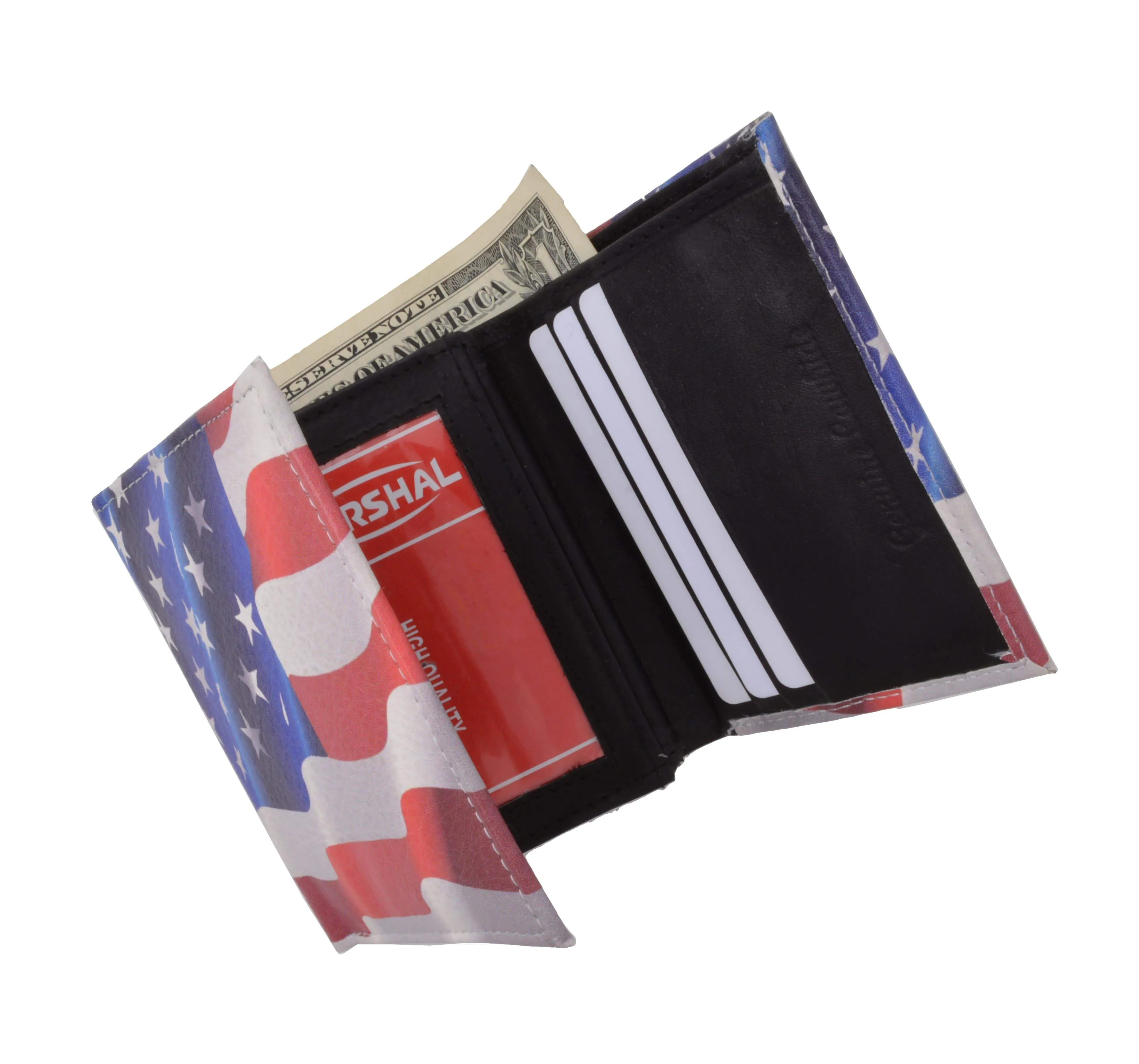 Men's genuine leather credit card id holder trifold wallet with middle flap 1346