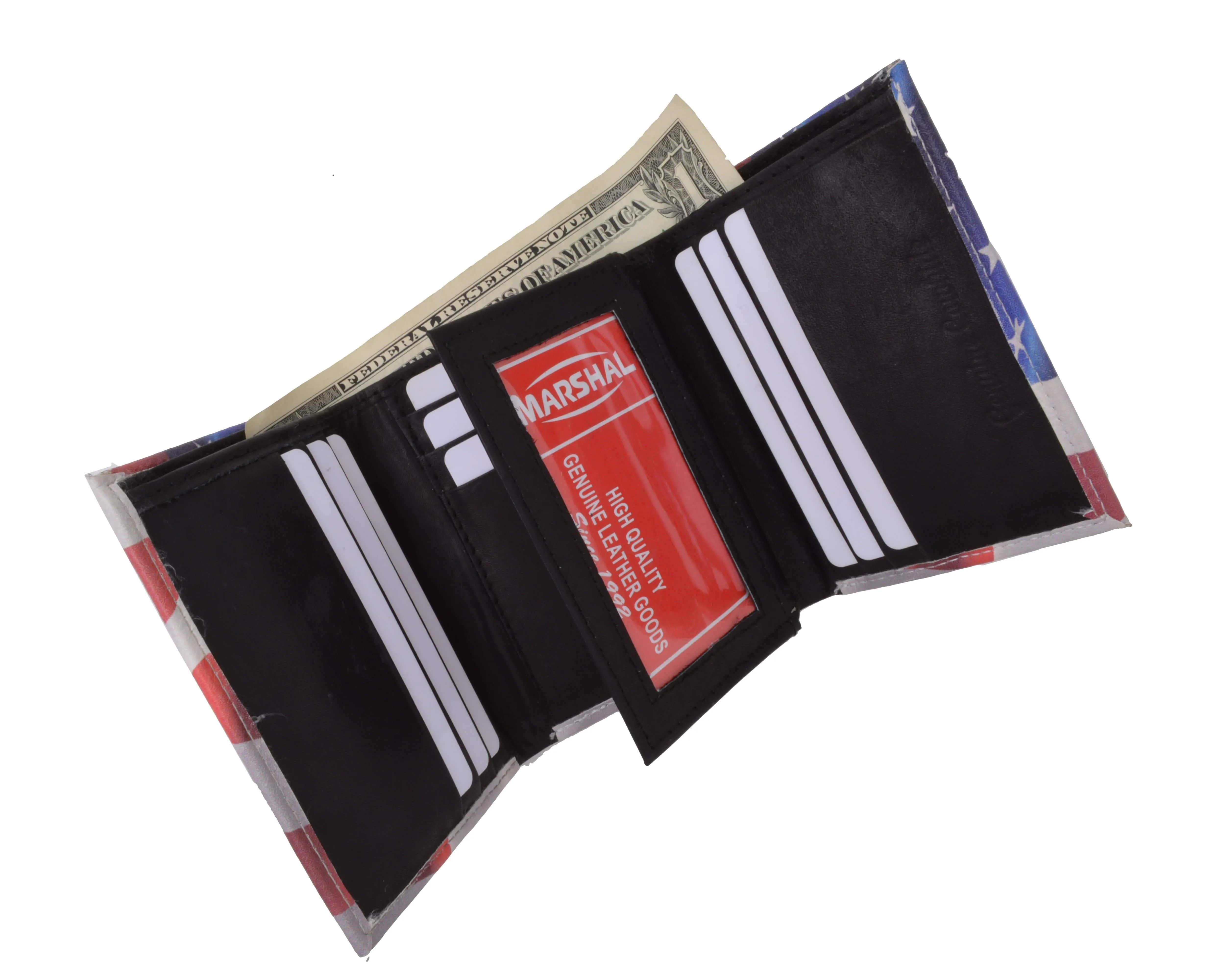 Men's genuine leather credit card id holder trifold wallet with middle flap 1346