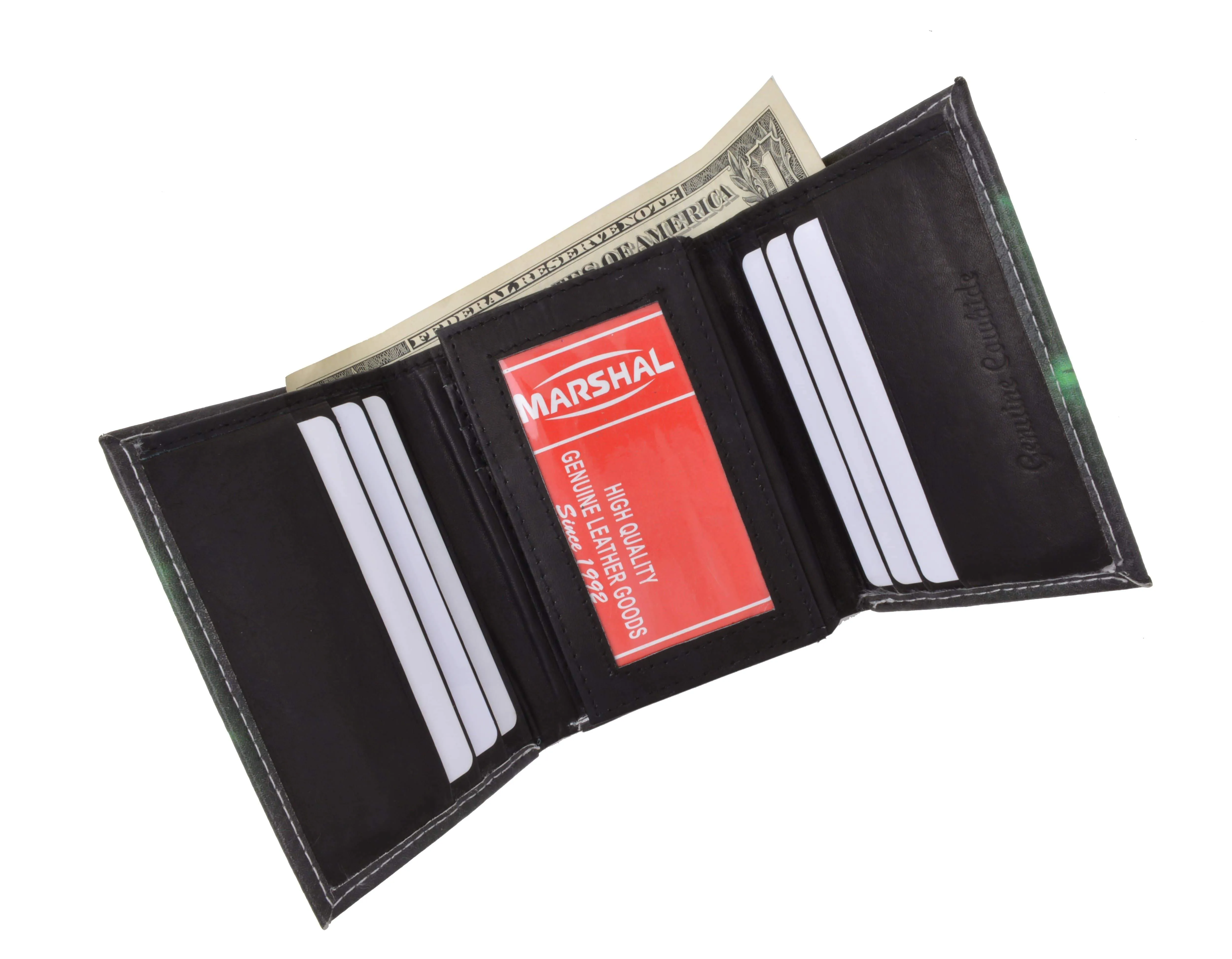 Men's genuine leather credit card id holder trifold wallet with middle flap 1346