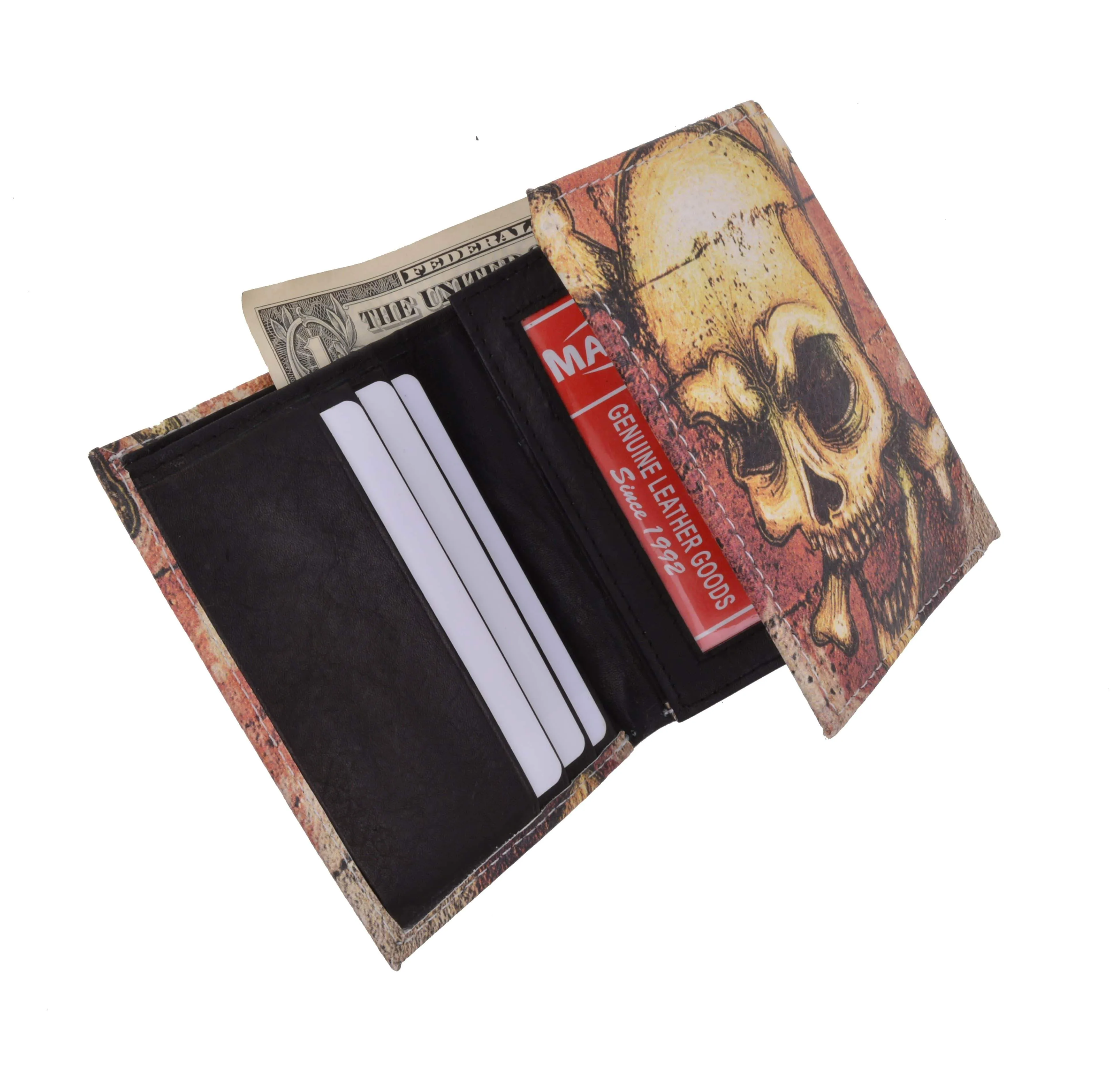 Men's genuine leather credit card id holder trifold wallet with middle flap 1346