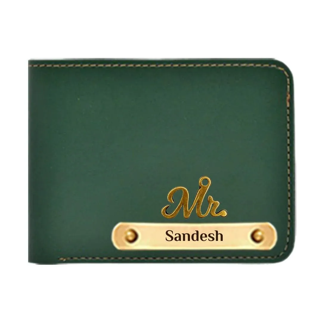 Mens Personalized Wallet with Name & Charms - Green