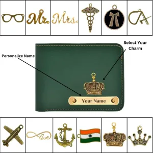 Mens Personalized Wallet with Name & Charms - Green