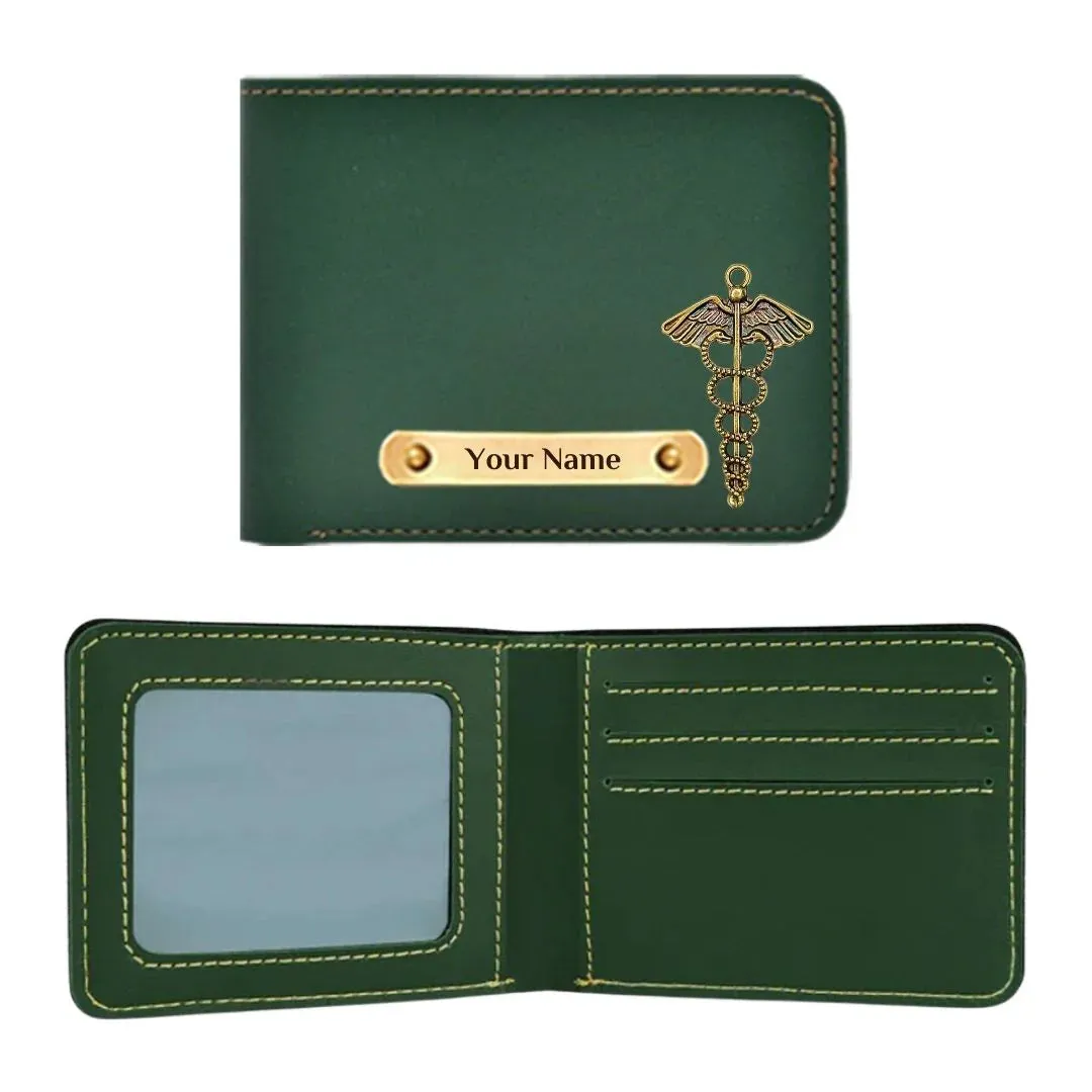 Mens Personalized Wallet with Name & Charms - Green