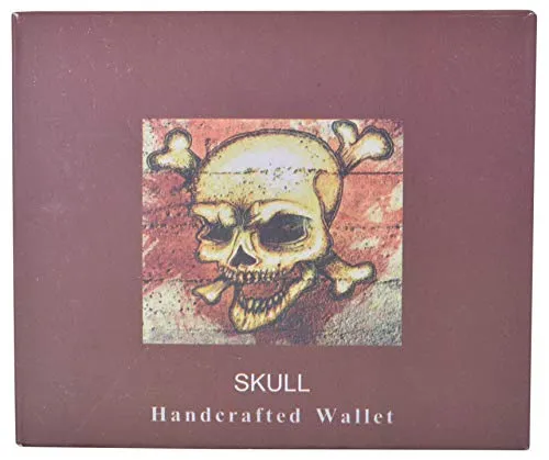 Mens Trifold Leather Skull Picture Wallet with printed logo gift box