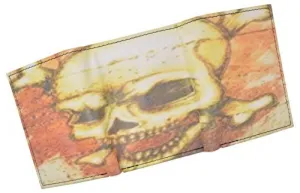 Mens Trifold Leather Skull Picture Wallet with printed logo gift box