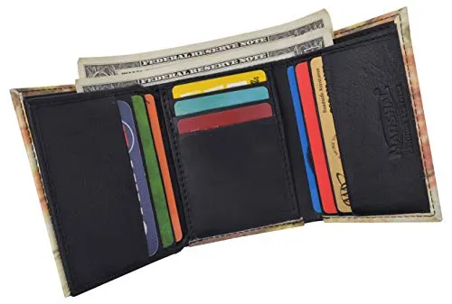Mens Trifold Leather Skull Picture Wallet with printed logo gift box