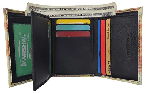 Mens Trifold Leather Skull Picture Wallet with printed logo gift box