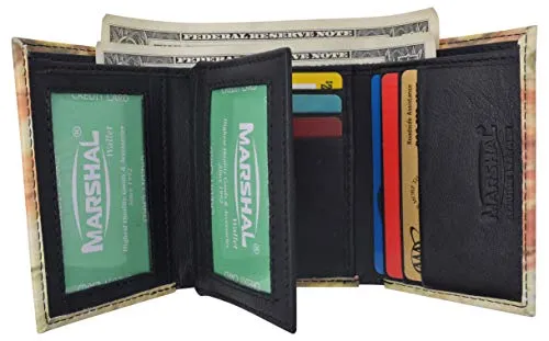 Mens Trifold Leather Skull Picture Wallet with printed logo gift box