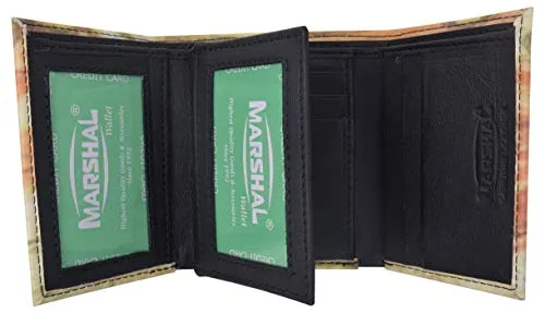 Mens Trifold Leather Skull Picture Wallet with printed logo gift box