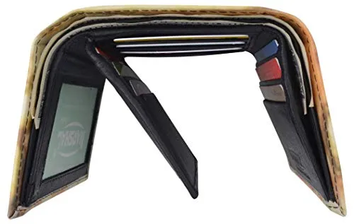 Mens Trifold Leather Skull Picture Wallet with printed logo gift box