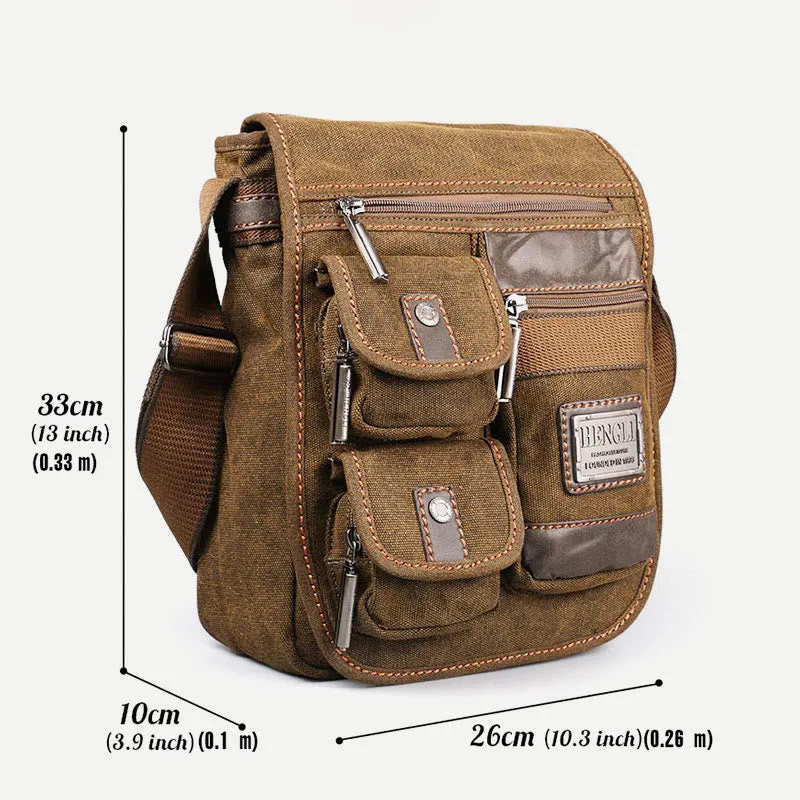 Messenger Bag For Men Vintage Thicken Canvas Large Capacity Crossbody Bag