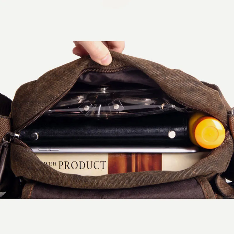 Messenger Bag For Men Vintage Thicken Canvas Large Capacity Crossbody Bag