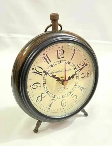 ‎M.H Nautical Handmade Antique Wooden Table Top Clock, Desk Clock, Roman Number, Home & Office Study Decor
