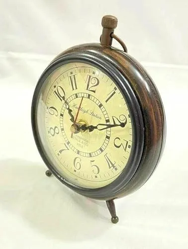 ‎M.H Nautical Handmade Antique Wooden Table Top Clock, Desk Clock, Roman Number, Home & Office Study Decor