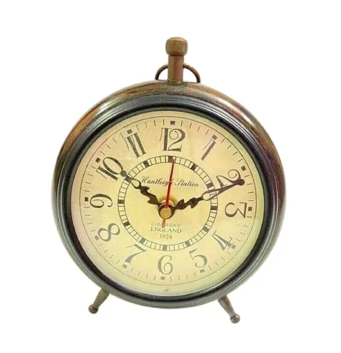 ‎M.H Nautical Handmade Antique Wooden Table Top Clock, Desk Clock, Roman Number, Home & Office Study Decor