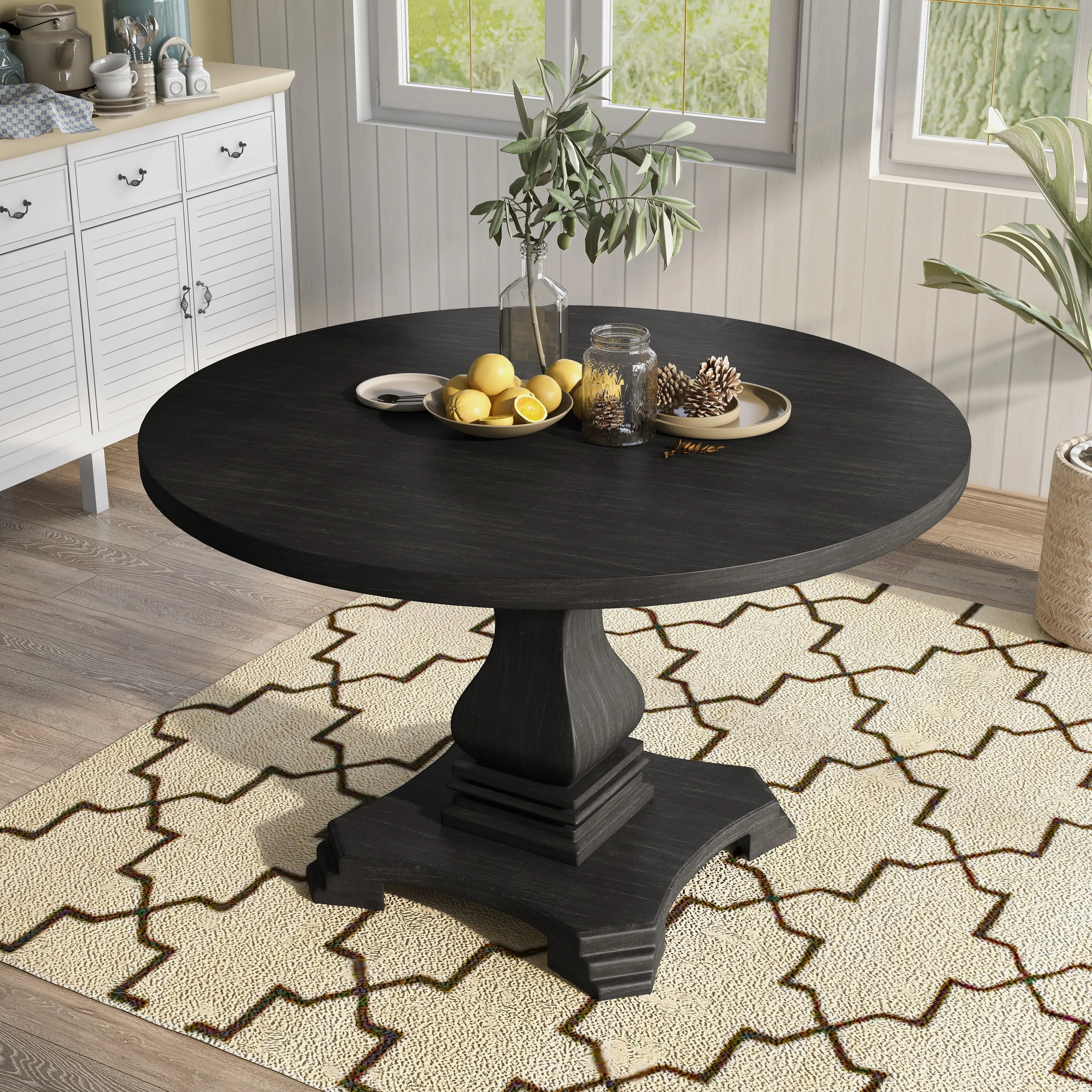 Mindy Modern Farmhouse Antique Black Round Dining Table (Seats 4)