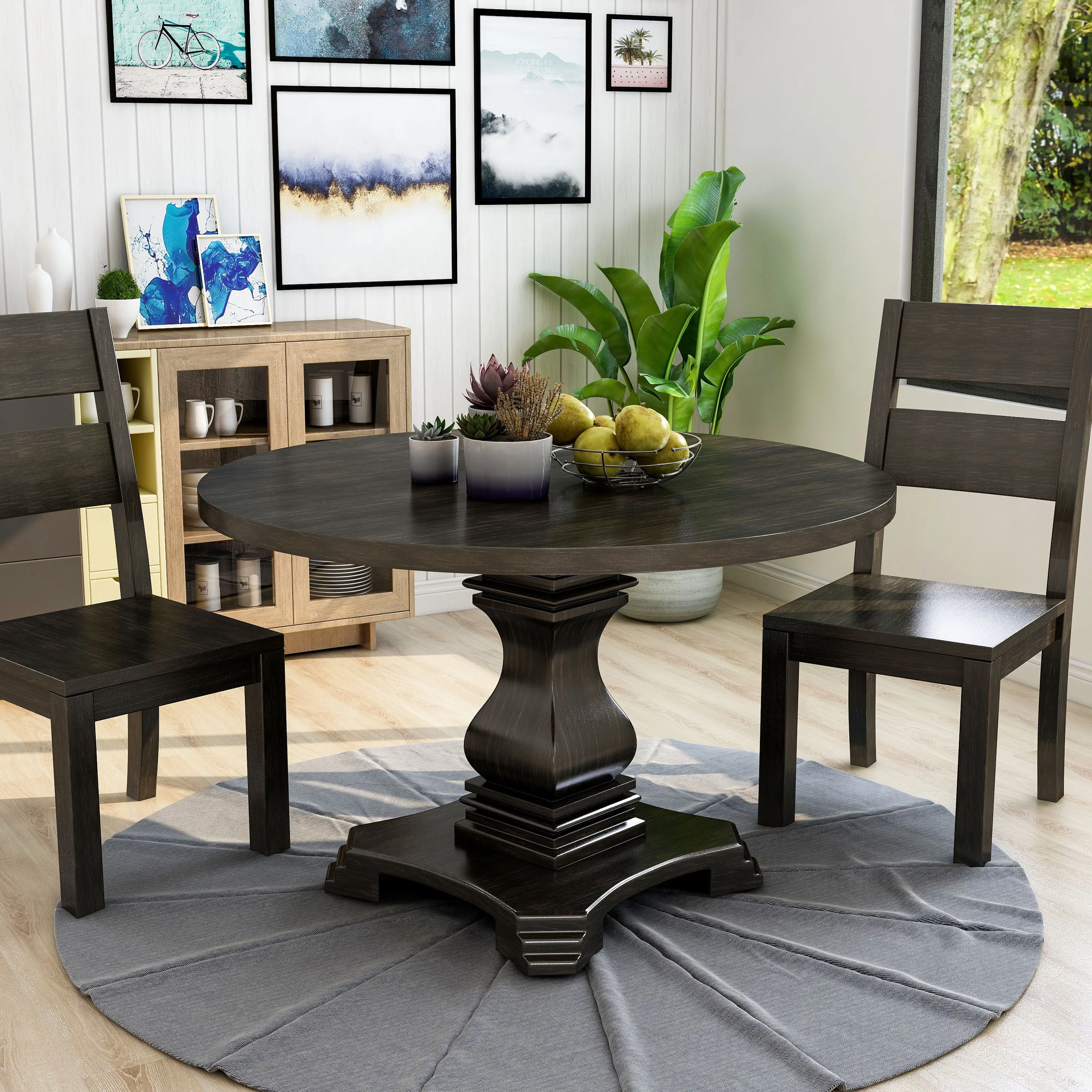 Mindy Modern Farmhouse Antique Black Round Dining Table (Seats 4)