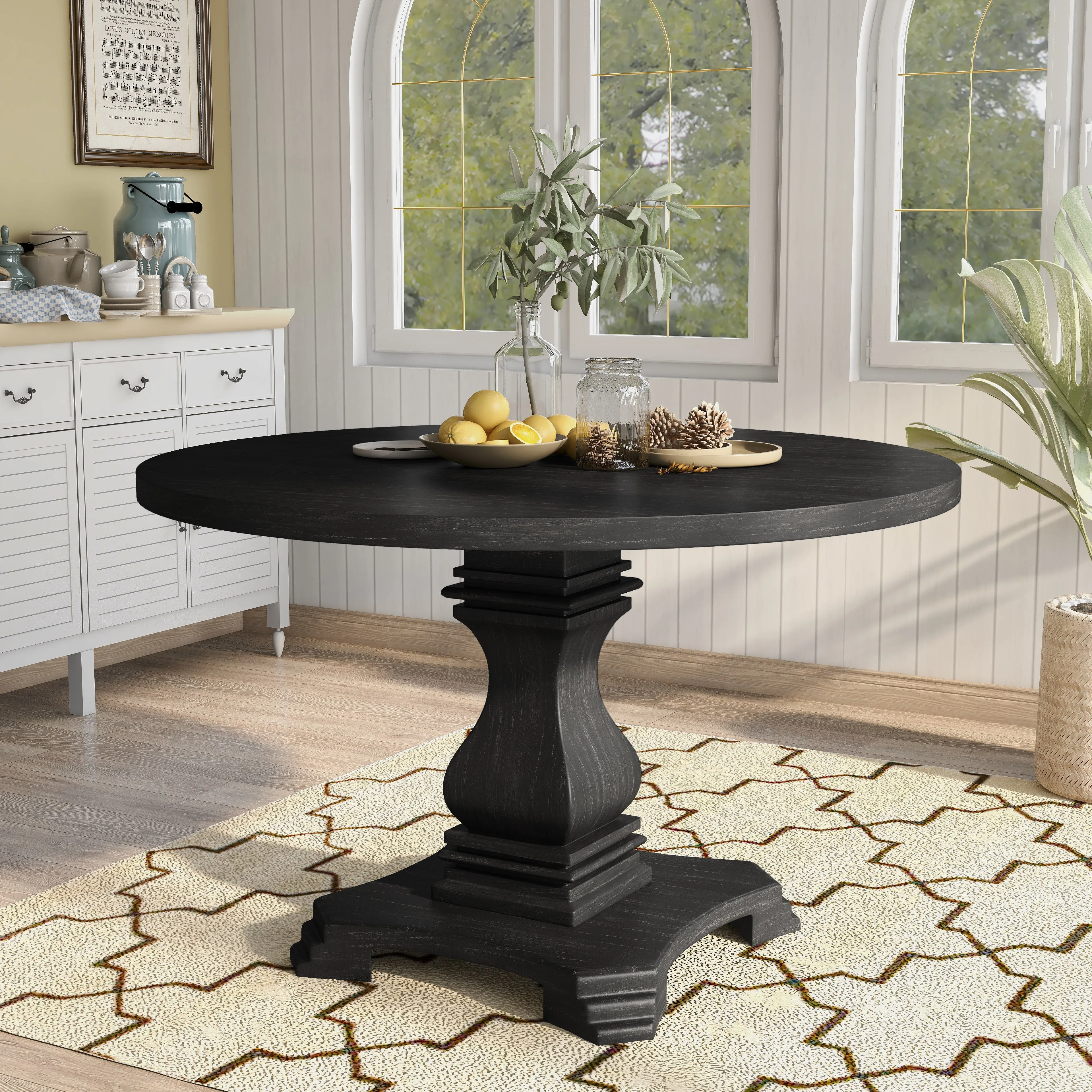 Mindy Modern Farmhouse Antique Black Round Dining Table (Seats 4)