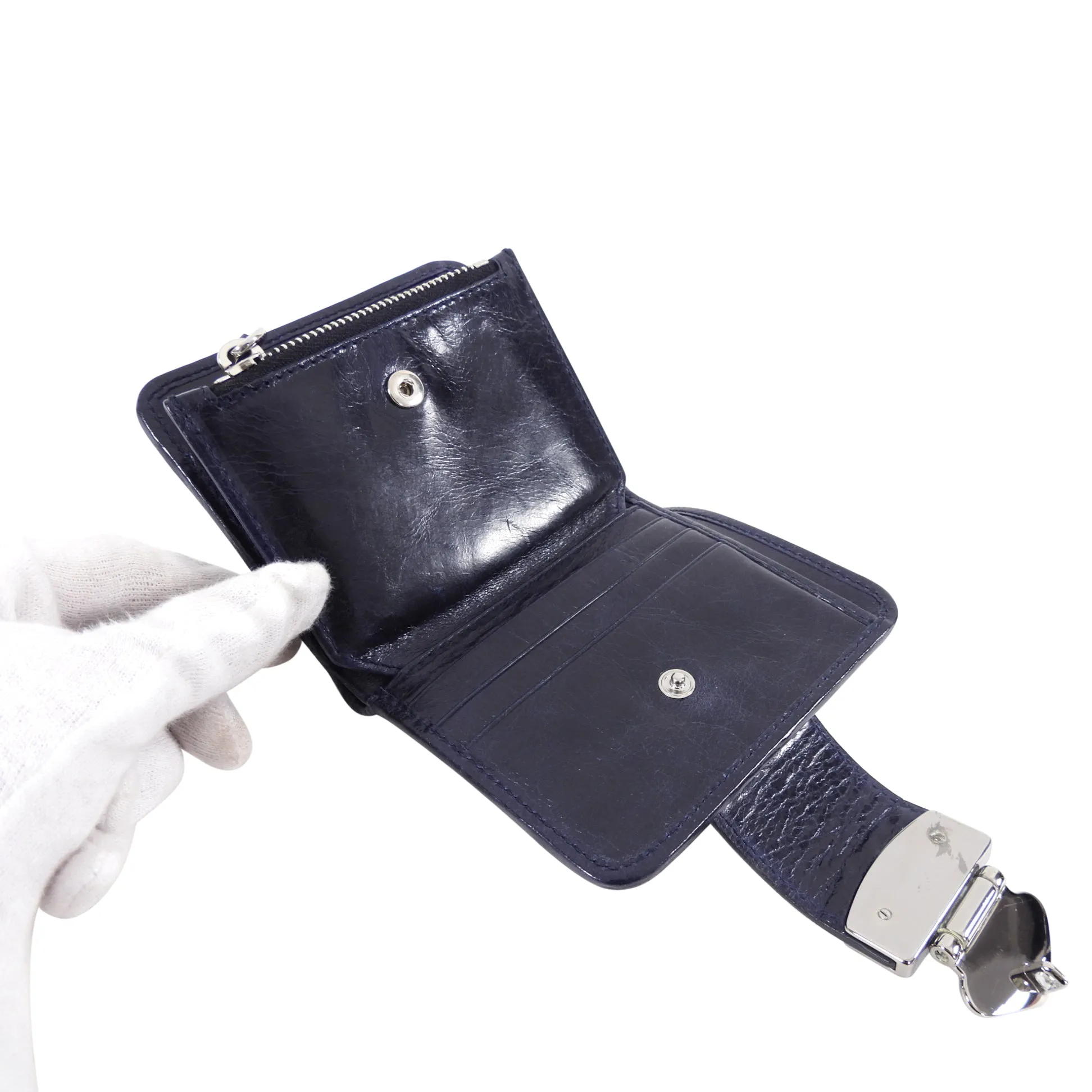 Miu Miu Midnight Navy Matelasse Leather Compact Wallet