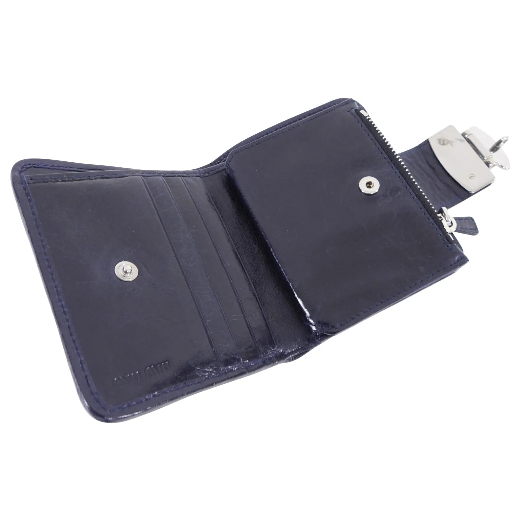 Miu Miu Midnight Navy Matelasse Leather Compact Wallet