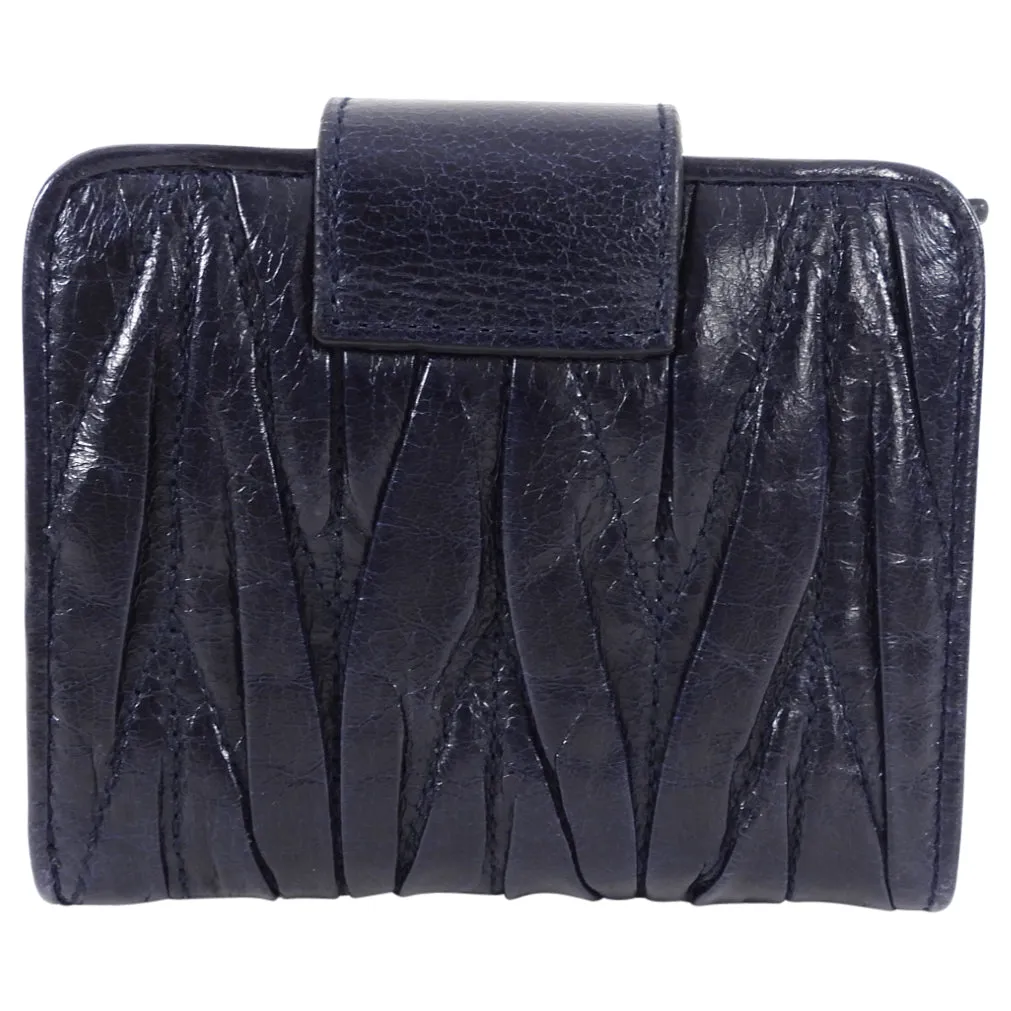 Miu Miu Midnight Navy Matelasse Leather Compact Wallet