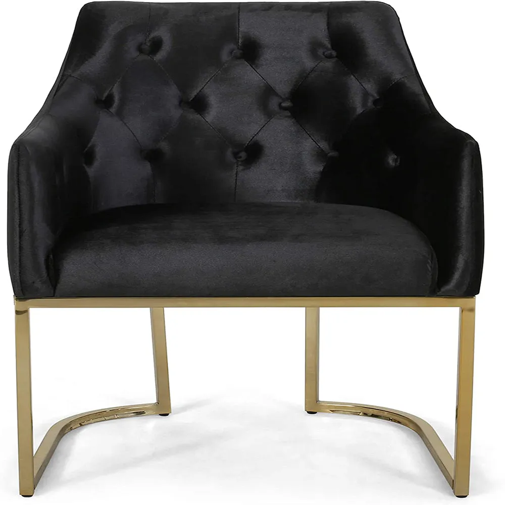 Modern Chair U-Shaped Base, Black and Gold Finish