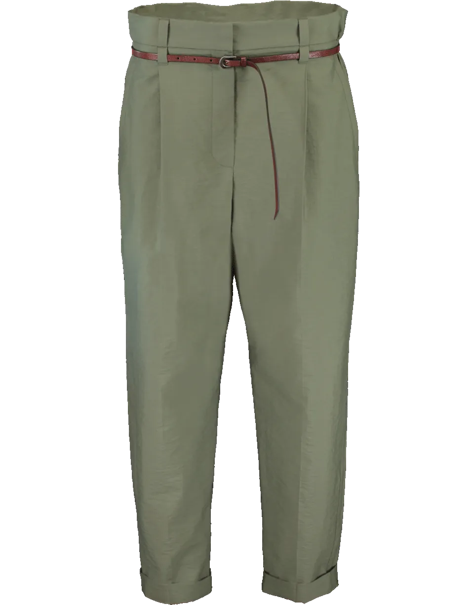 Monili Belted Cotton Paper Bag Pant
