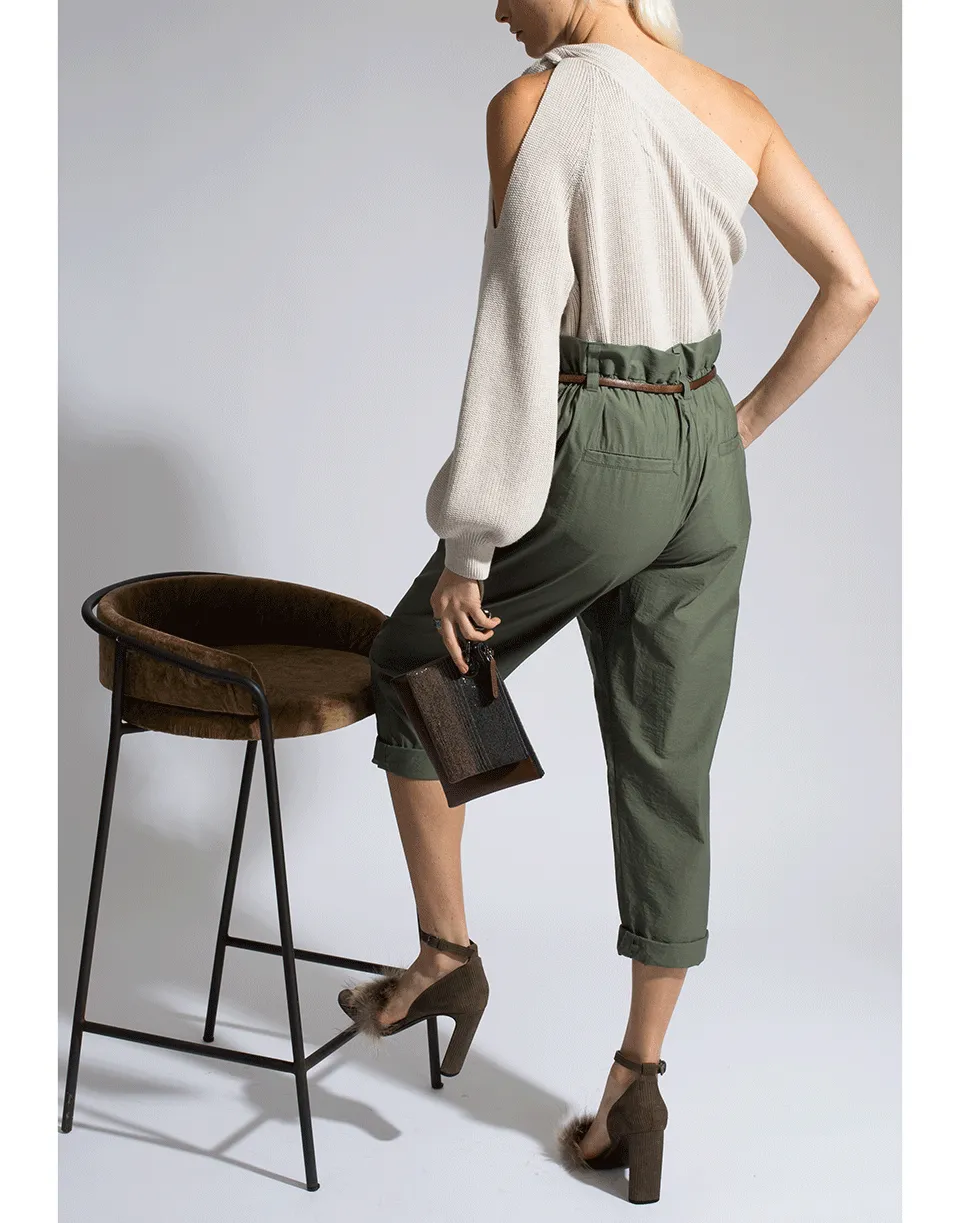 Monili Belted Cotton Paper Bag Pant