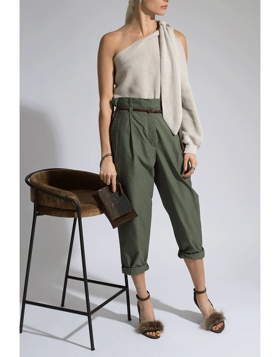 Monili Belted Cotton Paper Bag Pant